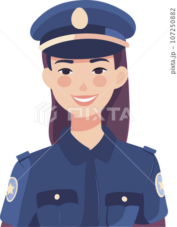 Beautiful girl police-officer in uniform. Vector illustration. Isolated on white background. 107250882