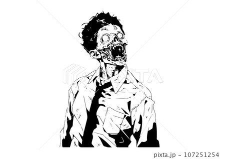 Zombie office worker hand drawn ink sketch. Engraved style vector illustration. 107251254