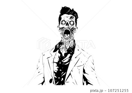 Zombie office worker hand drawn ink sketch. Engraved style vector illustration. 107251255