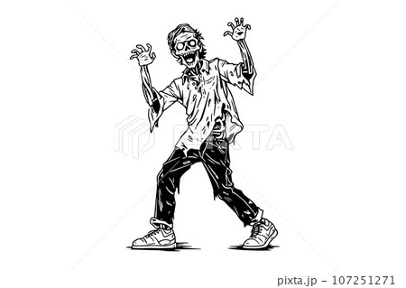 Zombie hand drawn ink sketch. Engraved style vector illustration. 107251271