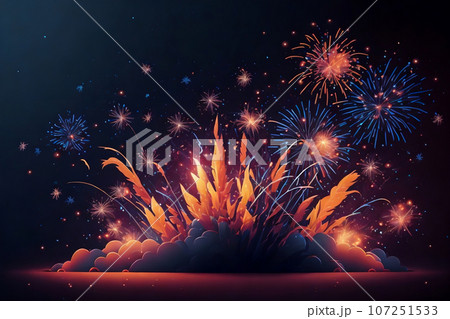 Vibrant Fireworks Display Lighting Up the Night Sky for Celebrations, Generative Ai 107251533