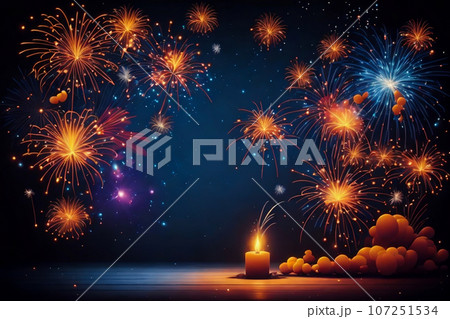 Vibrant Fireworks Display Lighting Up the Night Sky for Celebrations, Generative Ai 107251534
