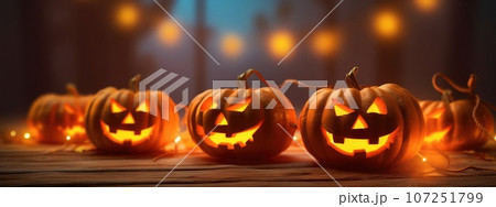 Halloween background, glowing Halloween pumpkins. the day of the Dead. terrible holiday. 107251799