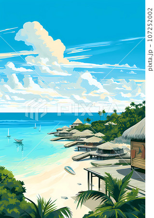 Illustration of a beautiful view of a tropical island Illustration of a beautiful view of a tropical island 107252002