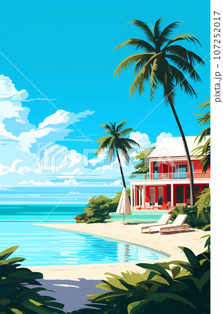 Illustration of a beautiful view of a tropical island Illustration of a beautiful view of a tropical island 107252017