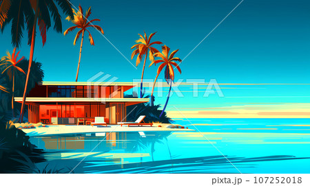 Illustration of a beautiful view of a tropical island Illustration of a beautiful view of a tropical island 107252018