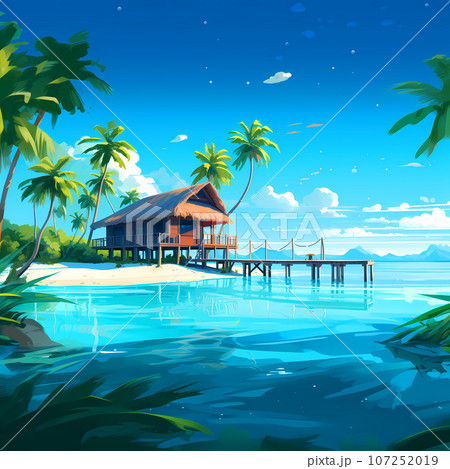 Illustration of a beautiful view of a tropical island 107252019
