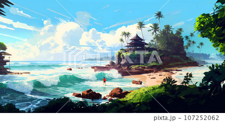 Illustration of a beautiful view of Tanah Lot, Bali, Indonesia Illustration of a beautiful view of Tanah Lot, Bali, Indonesia 107252062