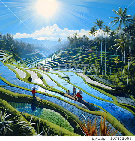 Illustration of the beautiful view of traditional rice terraces Illustration of the beautiful view of traditional rice terraces 107252063