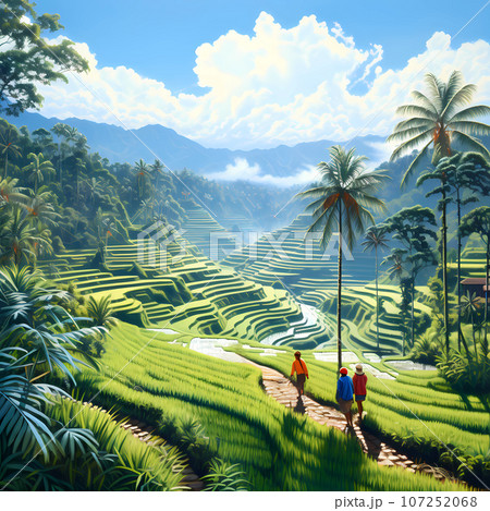 Illustration of the beautiful view of traditional rice terraces 107252068