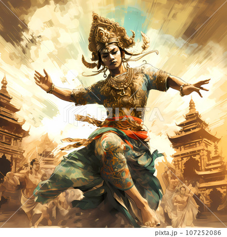 Illustration of a beautiful view of Legong traditional dance Illustration of a beautiful view of Legong traditional dance 107252086