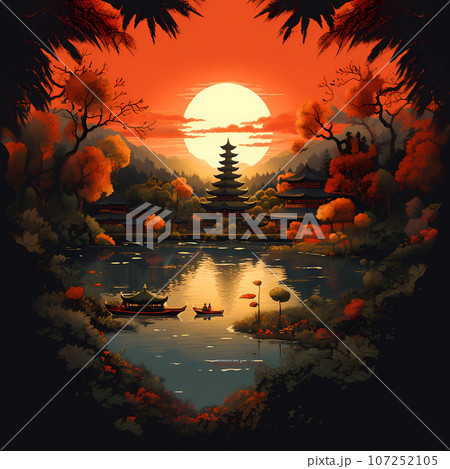 Illustration of a beautiful view of Ulun Danu, Bali, Indonesia 107252105