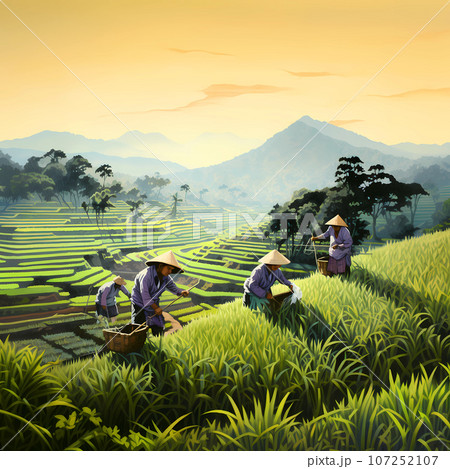 Illustration of the beautiful view of traditional rice terraces 107252107
