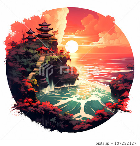 Illustration of a beautiful view of Uluwatu, Bali, Indonesia 107252127