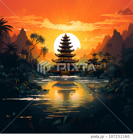 Illustration of a beautiful view of Ulun Danu, Bali, Indonesia Illustration of a beautiful view of Ulun Danu, Bali, Indonesia 107252160