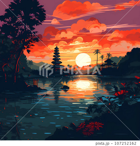 Illustration of a beautiful view of Ulun Danu, Bali, Indonesia Illustration of a beautiful view of Ulun Danu, Bali, Indonesia 107252162
