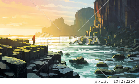 Illustration of beautiful view of Giants Causeway, Ireland Illustration of beautiful view of Giants Causeway, Ireland 107252254