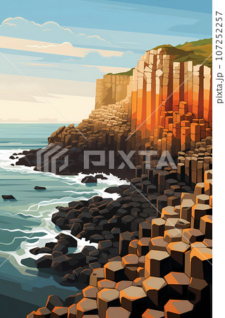 Illustration of beautiful view of Giants Causeway, Ireland 107252257