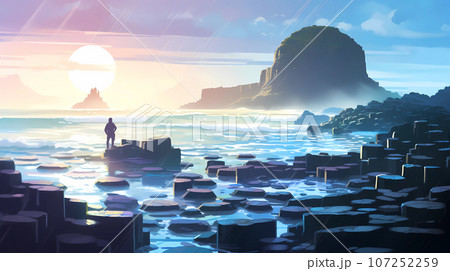 Illustration of beautiful view of Giants Causeway, Ireland 107252259