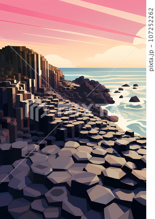 Illustration of beautiful view of Giants Causeway, Ireland 107252262