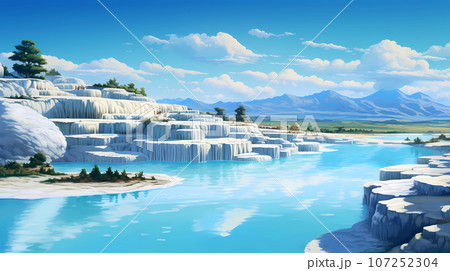 Illustration of a beautiful view of the travertines Illustration of a beautiful view of the travertines 107252304