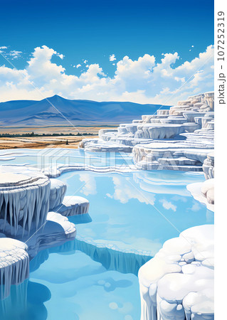 Illustration of a beautiful view of the travertines 107252319