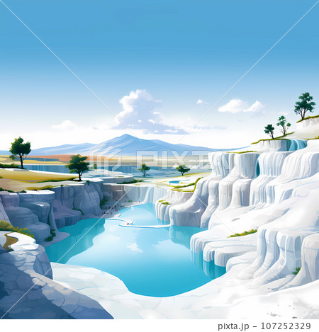 Illustration of a beautiful view of the travertines 107252329