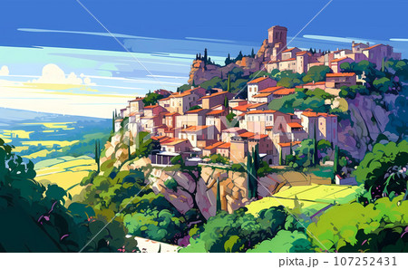 Illustration of beautiful view of Saint-Paul-de-Vence, France 107252431
