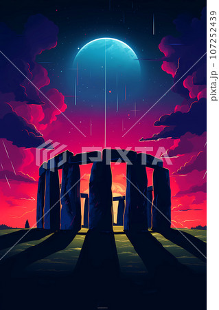 Illustration of beautiful view of Stonehenge, United Kingdom Illustration of beautiful view of Stonehenge, United Kingdom 107252439