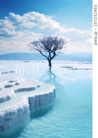 Illustration of a beautiful view of the travertines 107252463