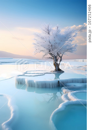 Illustration of a beautiful view of the travertines 107252466