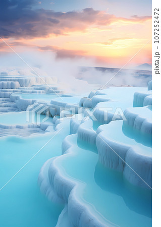 Illustration of a beautiful view of the travertines 107252472