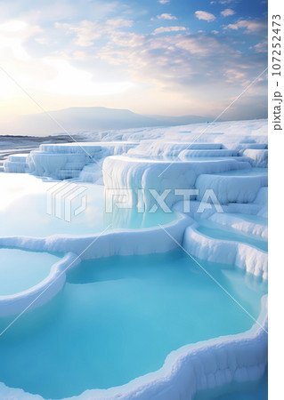 Illustration of a beautiful view of the travertines 107252473