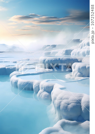 Illustration of beautiful view of Pamukkale, Turkey 107252488
