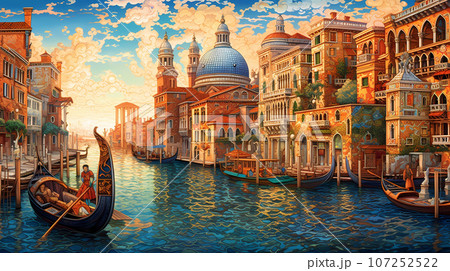 Illustration of the beautiful city of Venice. City of gondoliers, bridges, carnivals and love. Italy 107252522