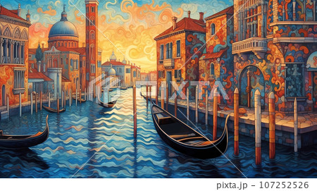 Illustration of the beautiful city of Venice. City of gondoliers, bridges, carnivals and love. Italy Illustration of the beautiful city of Venice. City of gondoliers, bridges, carnivals and love. Italy 107252526