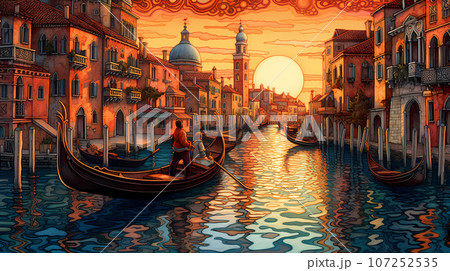 Illustration of the beautiful city of Venice. City of gondoliers, bridges, carnivals and love. Italy Illustration of the beautiful city of Venice. City of gondoliers, bridges, carnivals and love. Italy 107252535