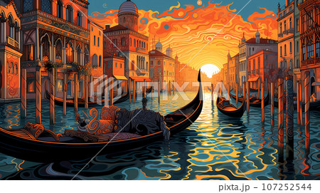Illustration of the beautiful city of Venice. City of gondoliers, bridges, carnivals and love. Italy Illustration of the beautiful city of Venice. City of gondoliers, bridges, carnivals and love. Italy 107252544