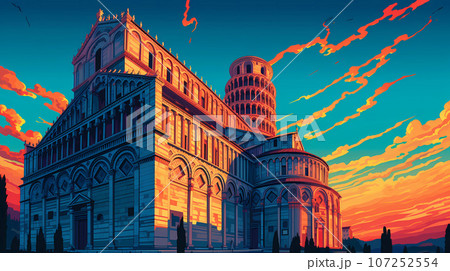 Illustration of beautiful view of Pisa, Italy 107252554