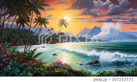 Illustration of a beautiful view of Hawaii, USA Illustration of a beautiful view of Hawaii, USA 107252571