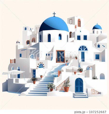 Illustration of a beautiful view of a greek village, Greece 107252687