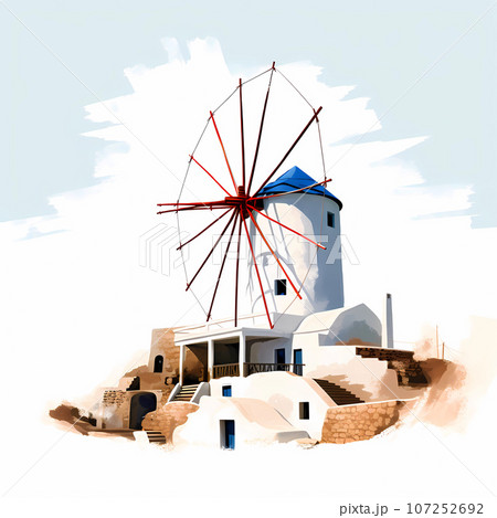 Illustration of a beautiful view of a greek village, Greece Illustration of a beautiful view of a greek village, Greece 107252692