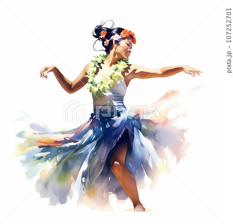 Illustration of traditional hawaiian lifestyle on an island, Hawaii, USA 107252701