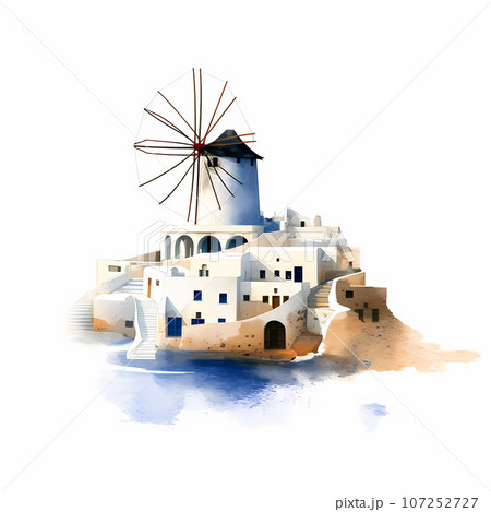 Illustration of a beautiful view of a greek village, Greece Illustration of a beautiful view of a greek village, Greece 107252727