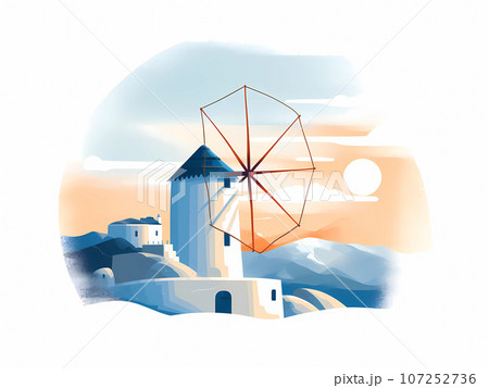 Illustration of a beautiful view of a greek village, Greece Illustration of a beautiful view of a greek village, Greece 107252736