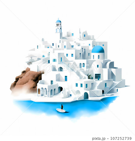 Illustration of a beautiful view of a greek village, Greece 107252739