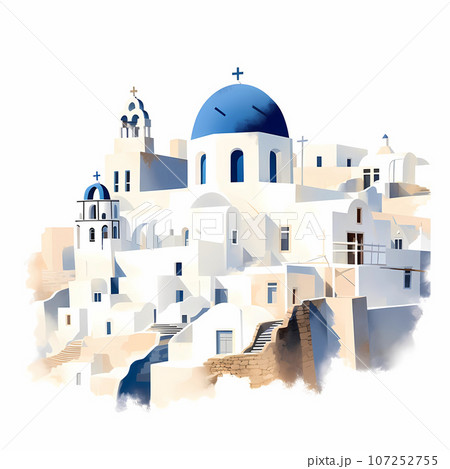 Illustration of a beautiful view of a greek village, Greece Illustration of a beautiful view of a greek village, Greece 107252755
