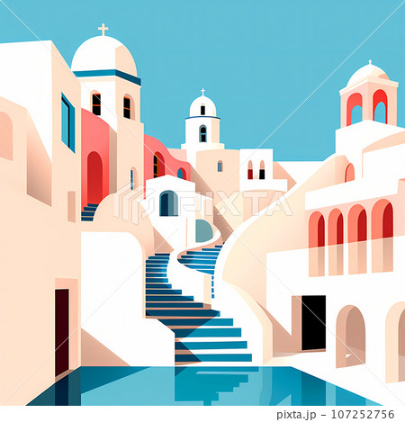 Illustration of a beautiful view of a greek village, Greece Illustration of a beautiful view of a greek village, Greece 107252756