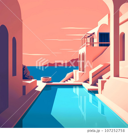 Illustration of a beautiful view of a greek village, Greece 107252758