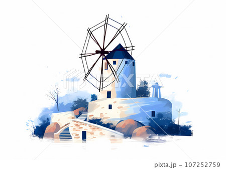 Illustration of a beautiful view of a greek village, Greece 107252759